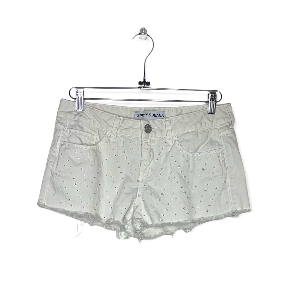EXPRESS White Denim Shorts with Eyelet Design 6